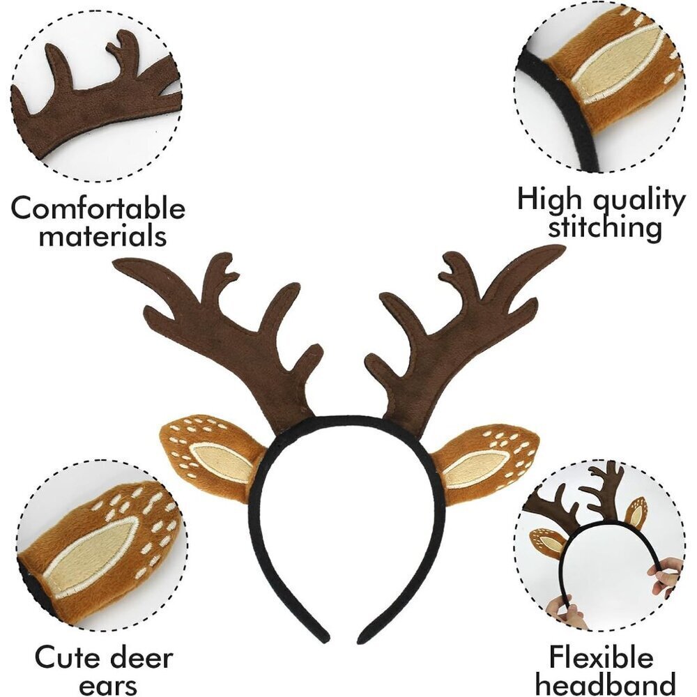 Deer Antlers Headband Plush Ears Halloween Christmas Costume Accessory - Picture 3 of 7